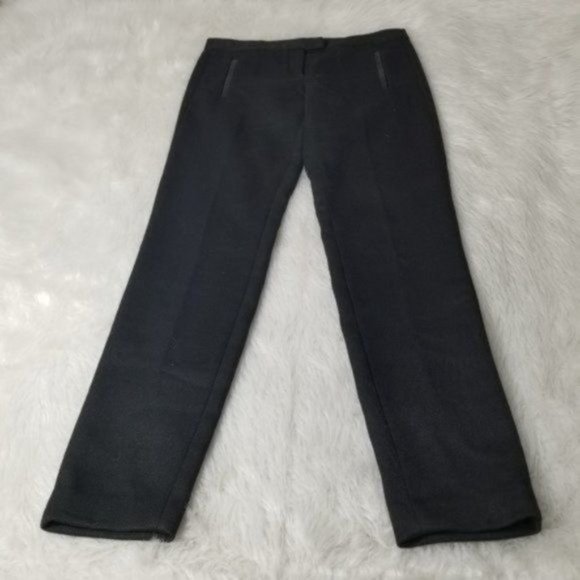 Maje Solid Black Slim Fit Lamb Leather Trim Mid-Rise Dress Pants Medium - Picture 3 of 12